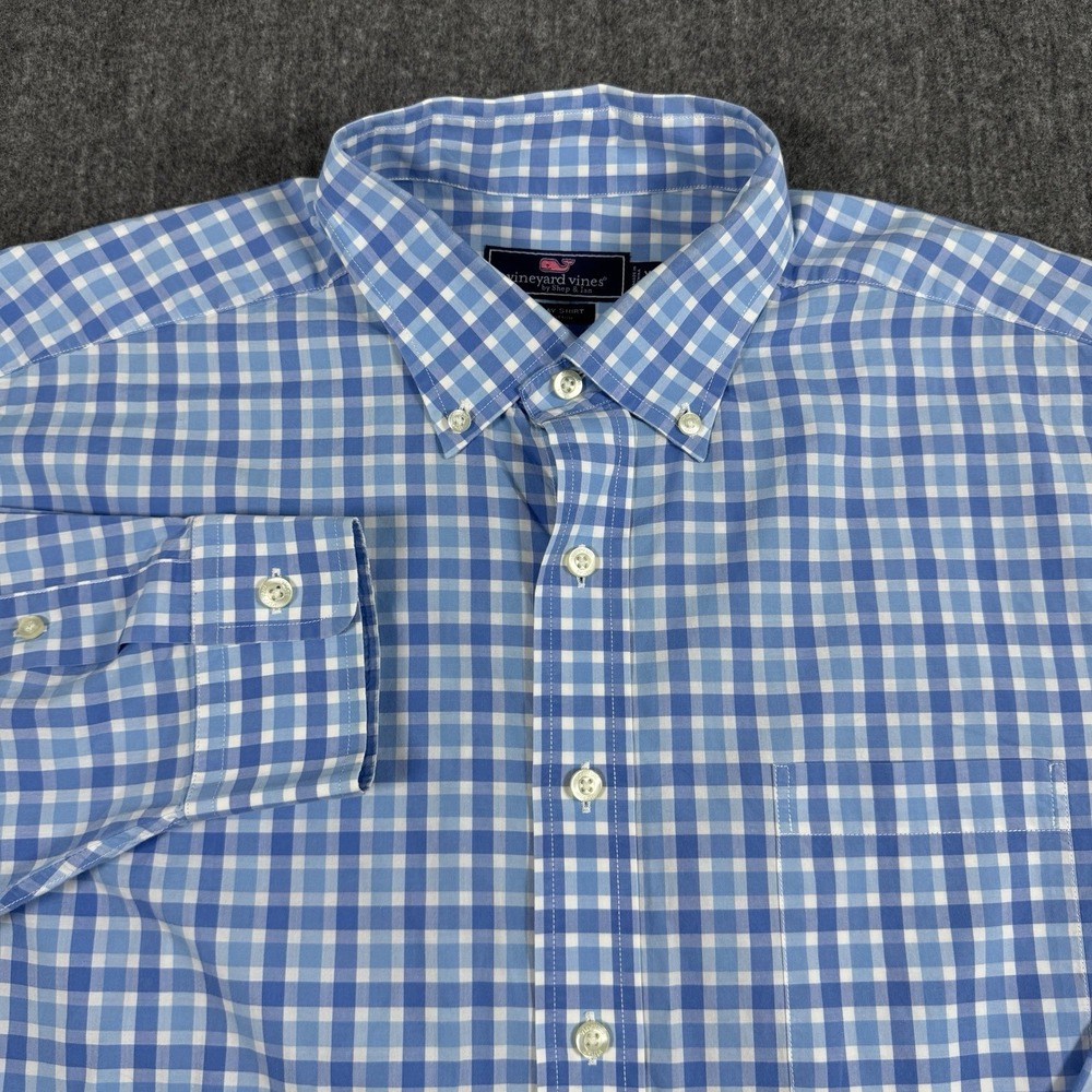 Vineyard Vines Mens XL Murray Shirt Blue Gingham Check 100% Cotton Button Down